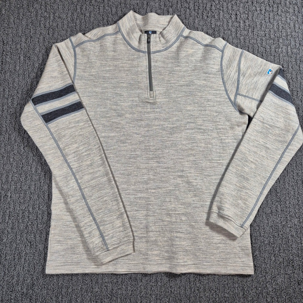 Kuhl Mens Large 100% Merino Wool 1/4 Zip Pullover Gray Base Layer Thumbholes